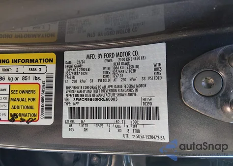 2024 Ford Bronco Sport Big Bend z USA, uszkodzony, nr VIN 3FMCR9B60RRE60003